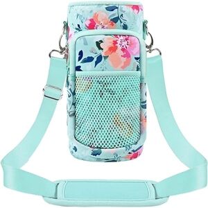 Floral Crossbody Water Bottle Bag with Adjustable Strap